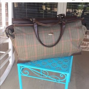 DVF Weekender Travel Bag Vtg Check Plaid Leather